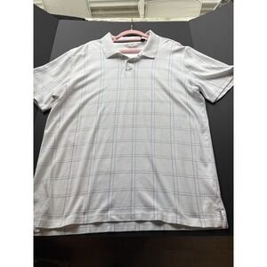 TASSO ELBA Golf Polo Shirt Men's‎ XL White Square Print Short Sleeve Soft